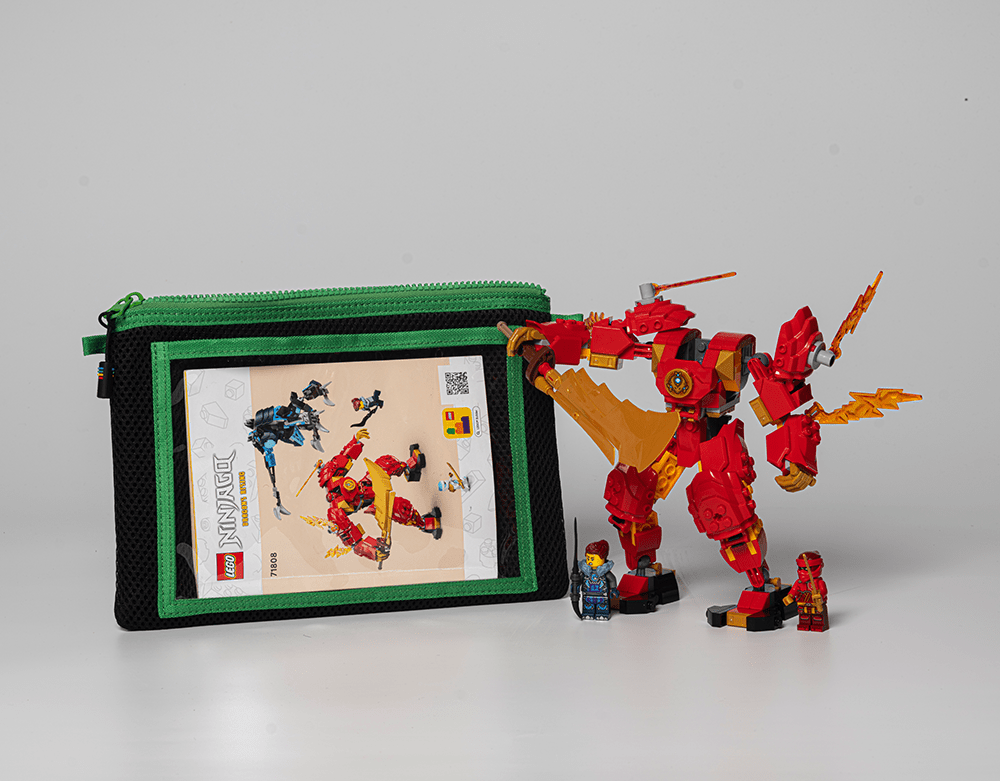 Multiple LEGO sets stored in Brick Bagz eco-friendly storage bags showing size comparison